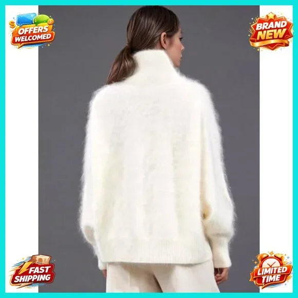 Oversized Turtleneck Sweater Fuzzy Knit Pullover Women's Size S-XL